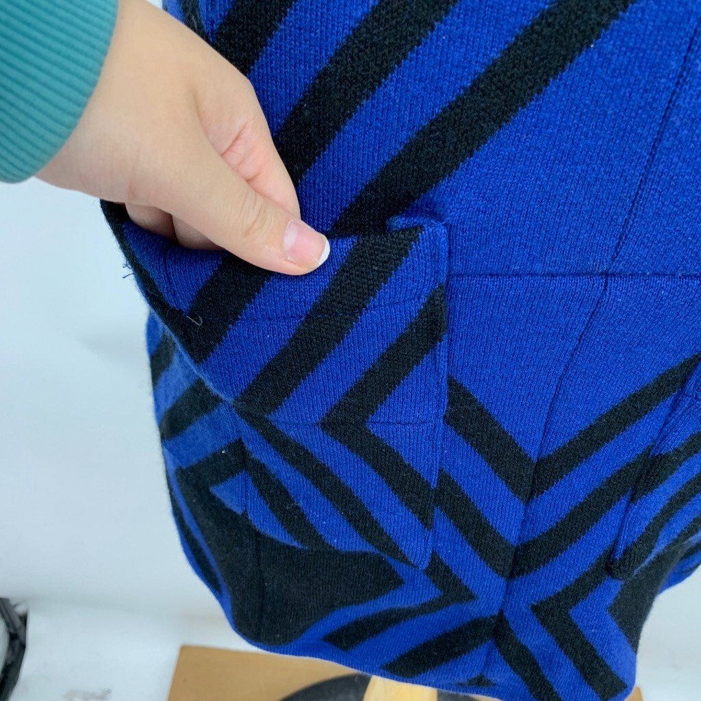 Alice + Olivia Dress Women Extra Small Cobalt Black Wool Chevron Pockets *READ