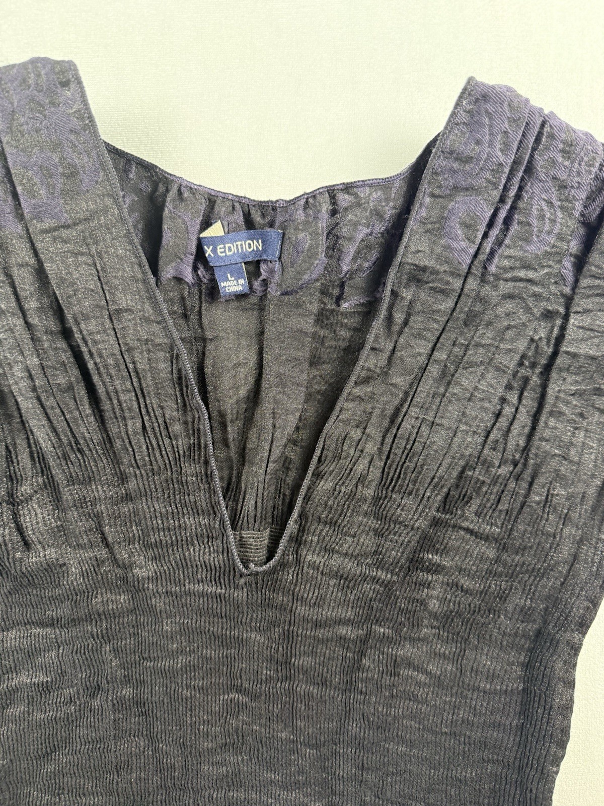 Max Edition Embroidered Crinkle Dress L Black Whimsigoth Y2K Stretch Sleeveless