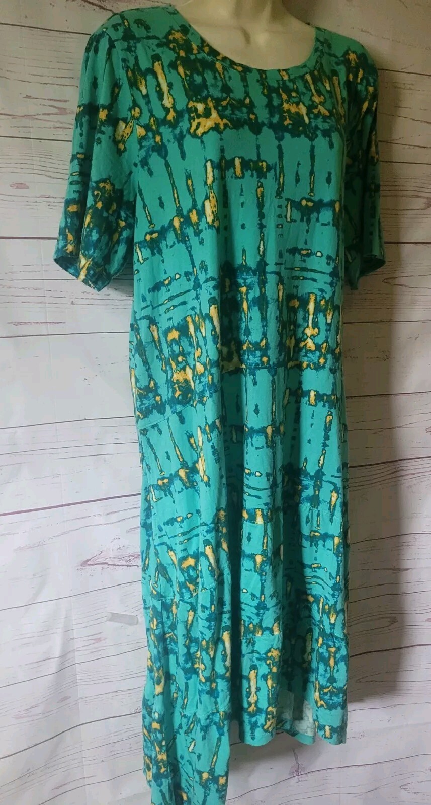 LOGO by Lori Goldstein Regular Teal Yellow Tie-Dye Tiered Dress XL Stretch