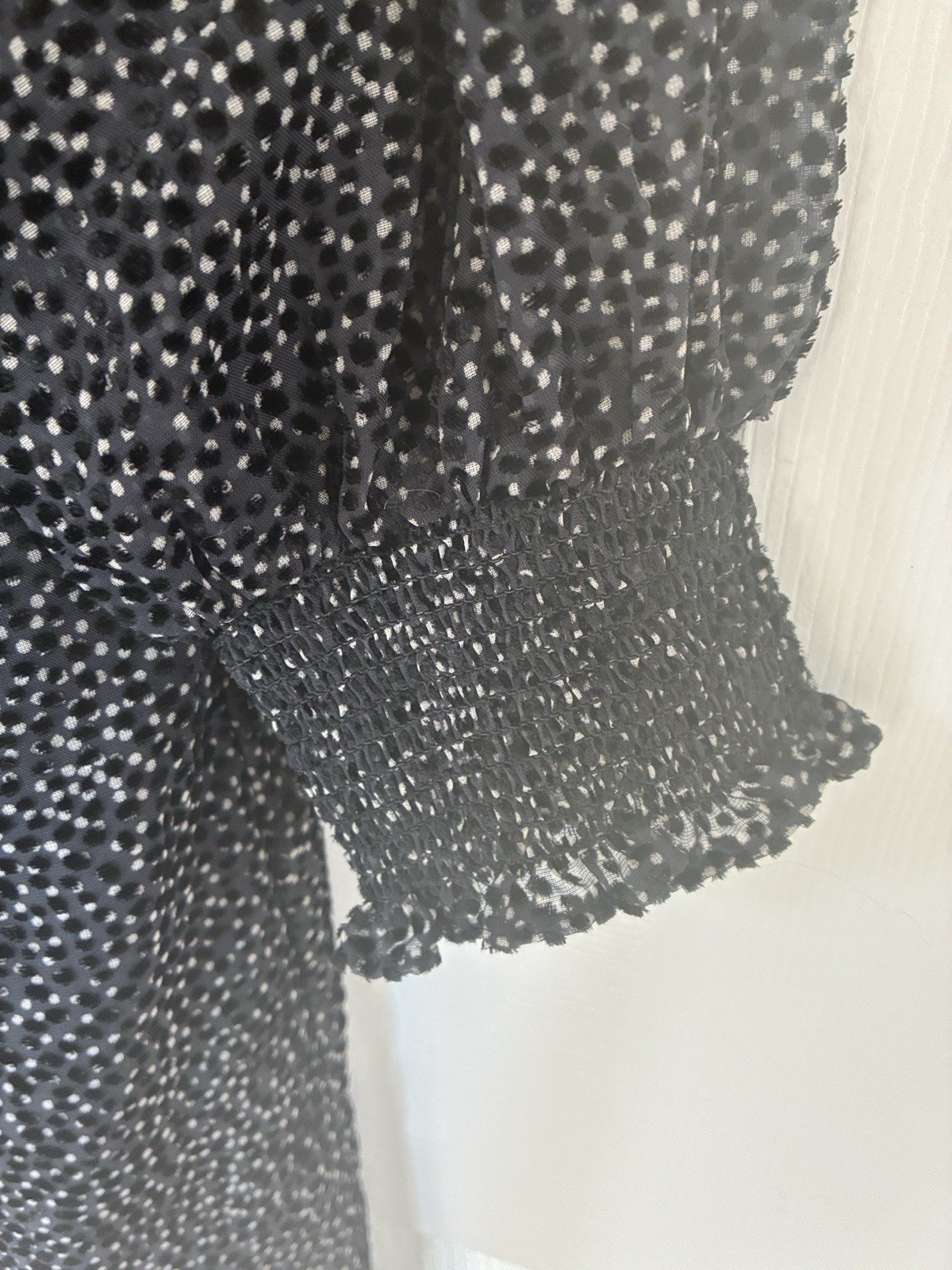 White House Black Market Soft Blouson Flocked Dot Black Mini Dress