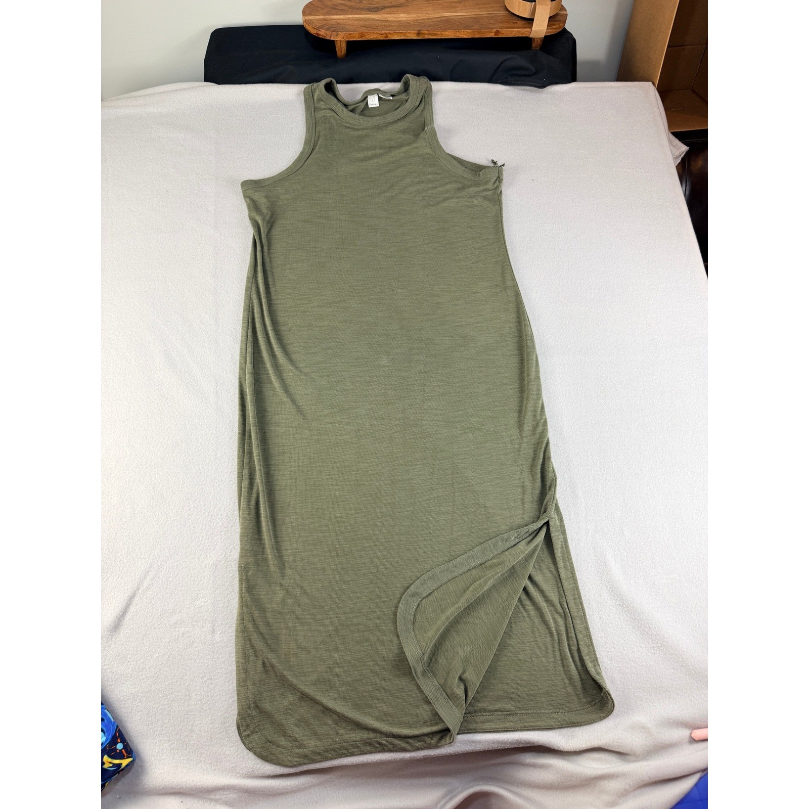 Joie Womens XL Olive Green Ribbed Modal Blend Sleeveless Maxi Tank Dress Slit