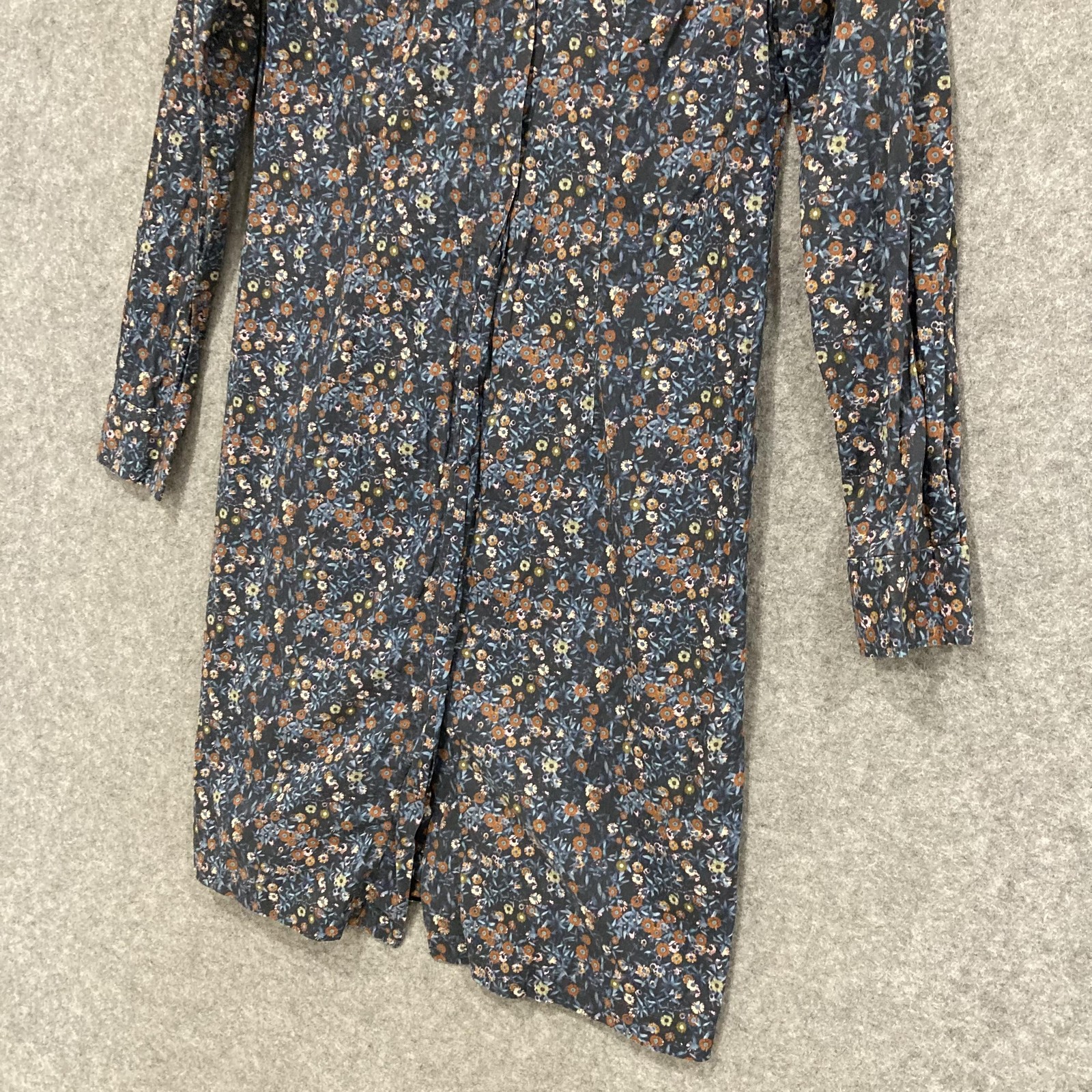 0039 Italy Dress Womens M Multicolour Floral Shirt Knee Long Sleeve Cotton
