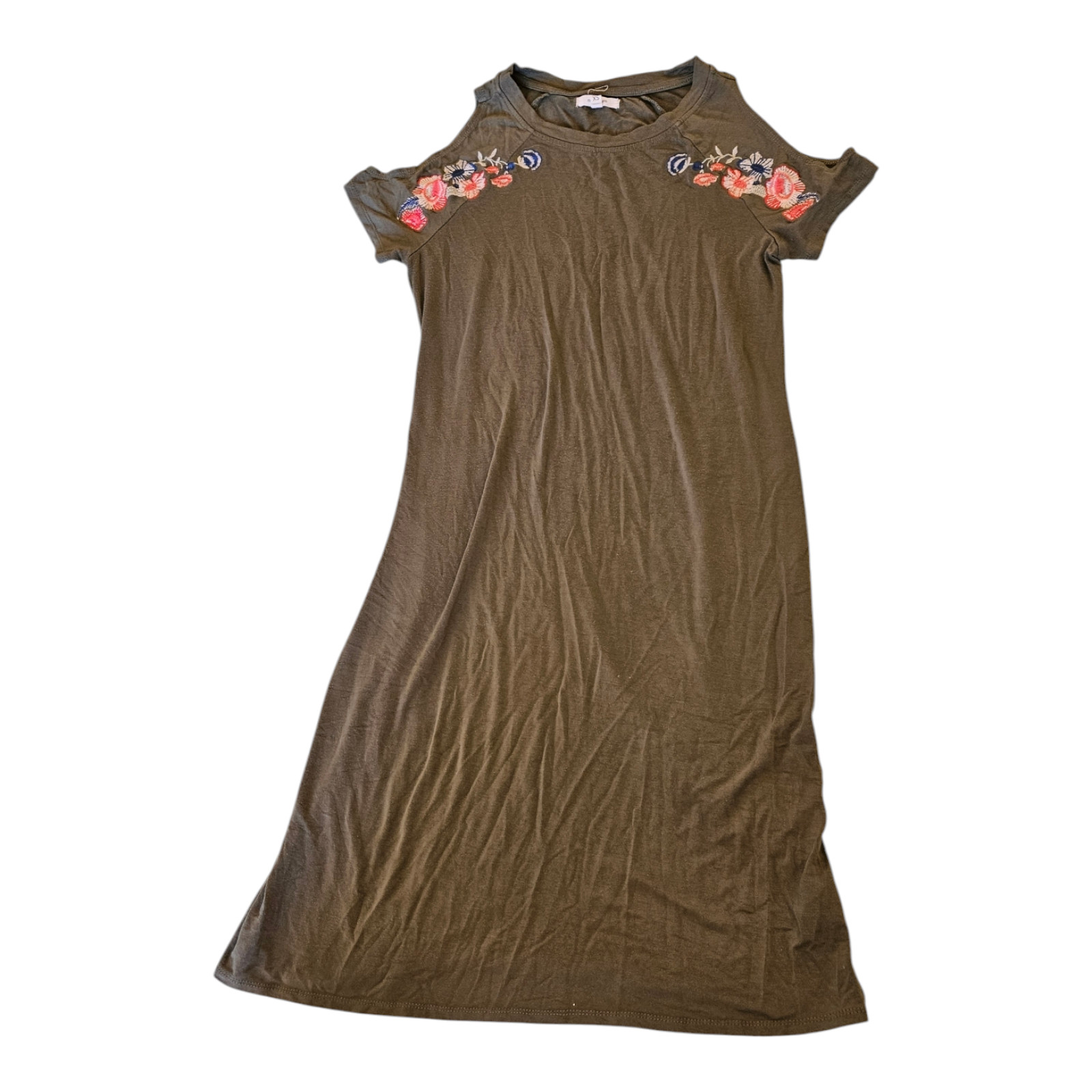 Maurices XS Green Cold Shoulder Short Sleeve Floral Embroidered Shirt Dress
