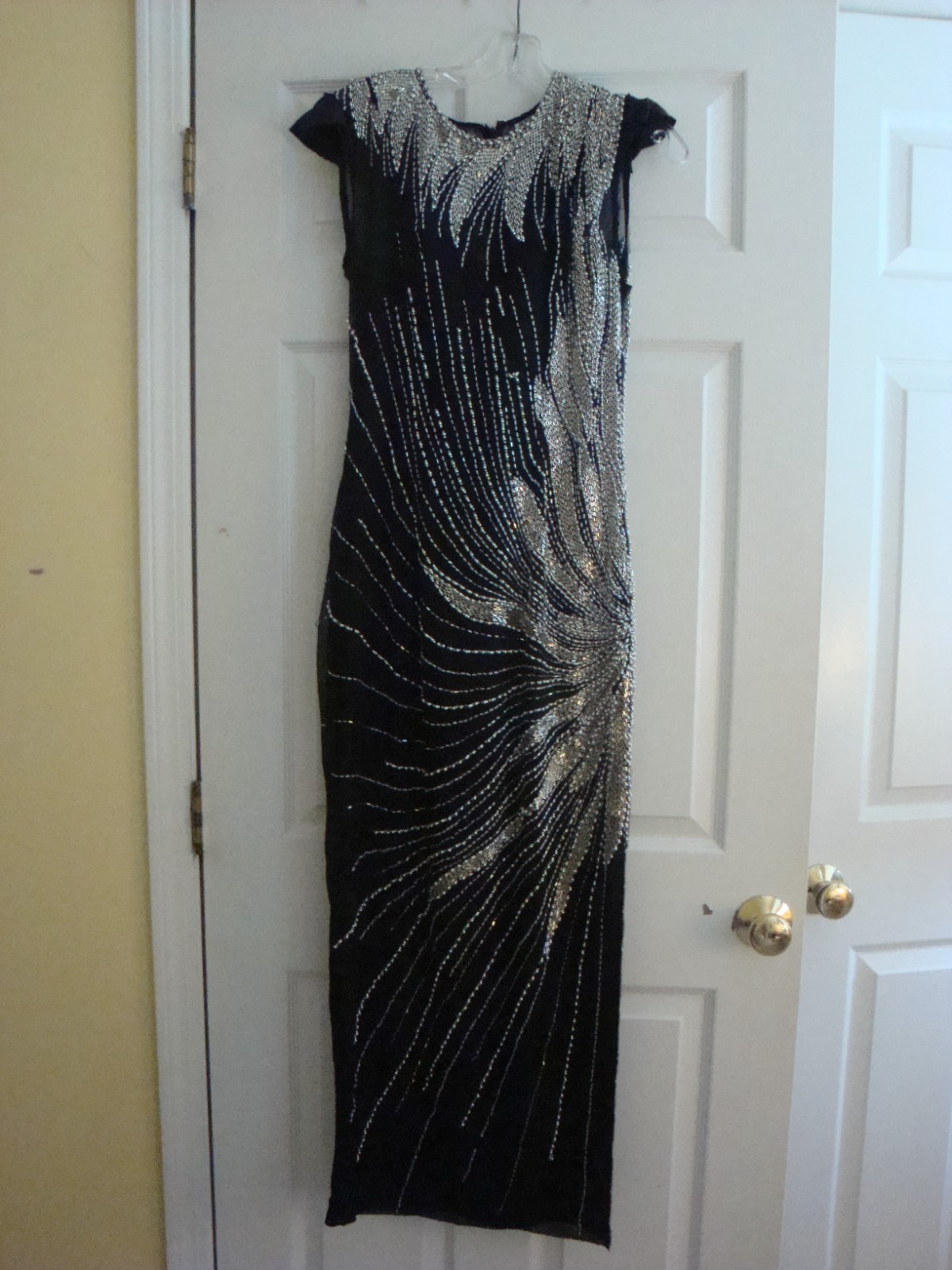 Vintage Black Tie Beaded Maxi Dress with Slit Leg Made by He-Ro Industries Inc.