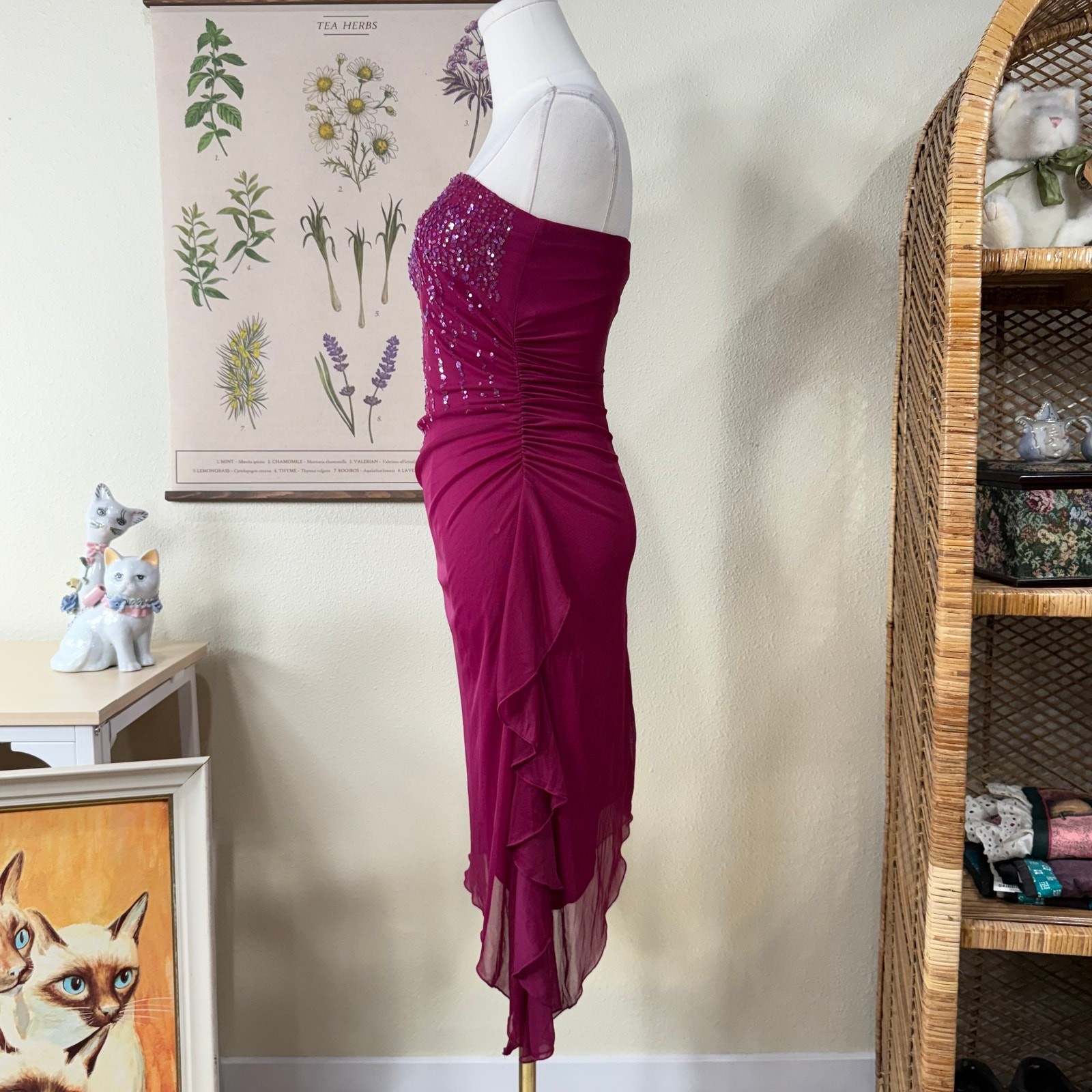 90s Y2k Sequin Mesh Asymmetric Strapless Dress Sexy Party Trashy Fairy Whimsy XS