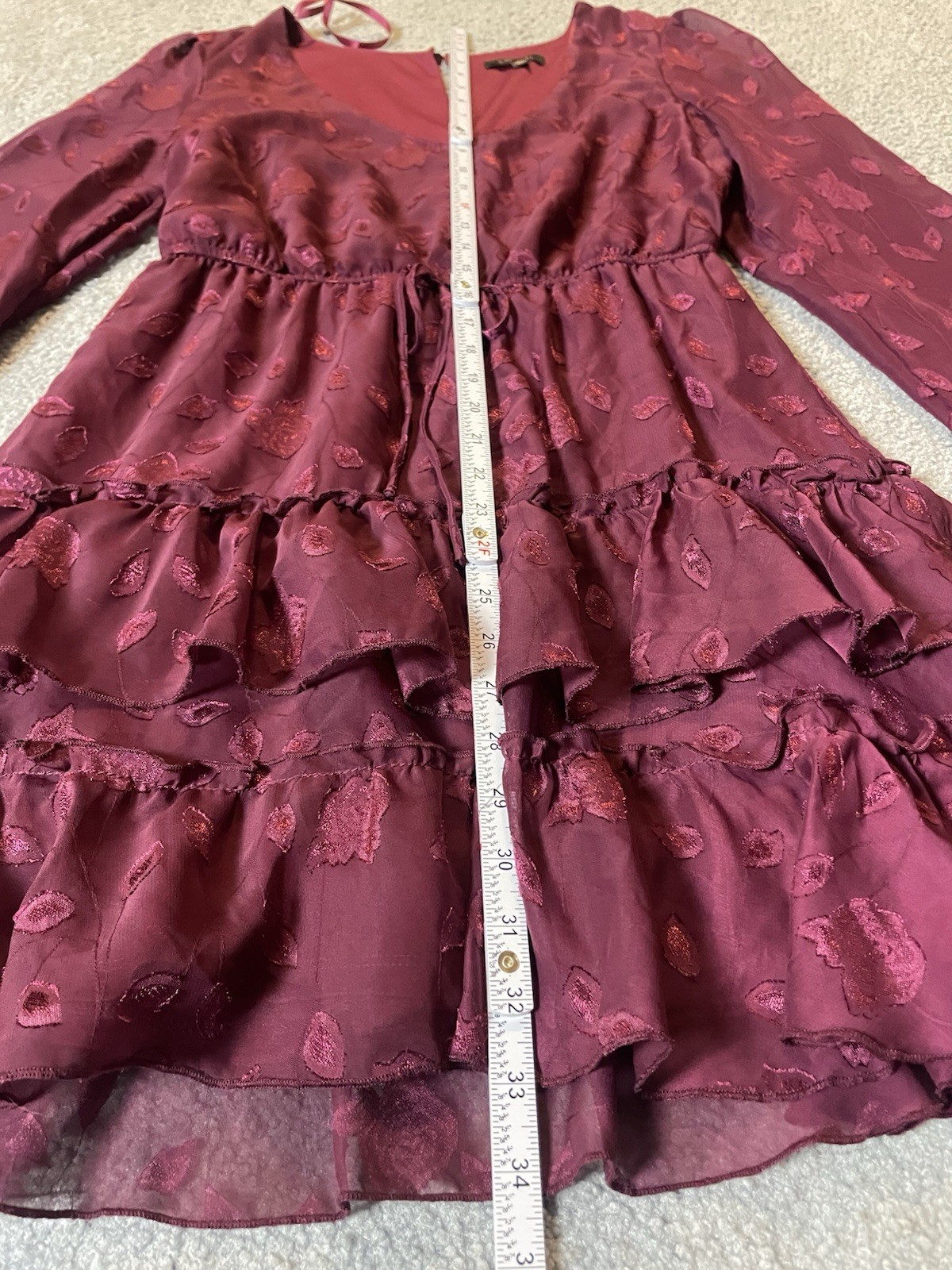 90s City Studio Layered Mini Dress Sz M Purple Floral Long Sleeve Ruffles Modern
