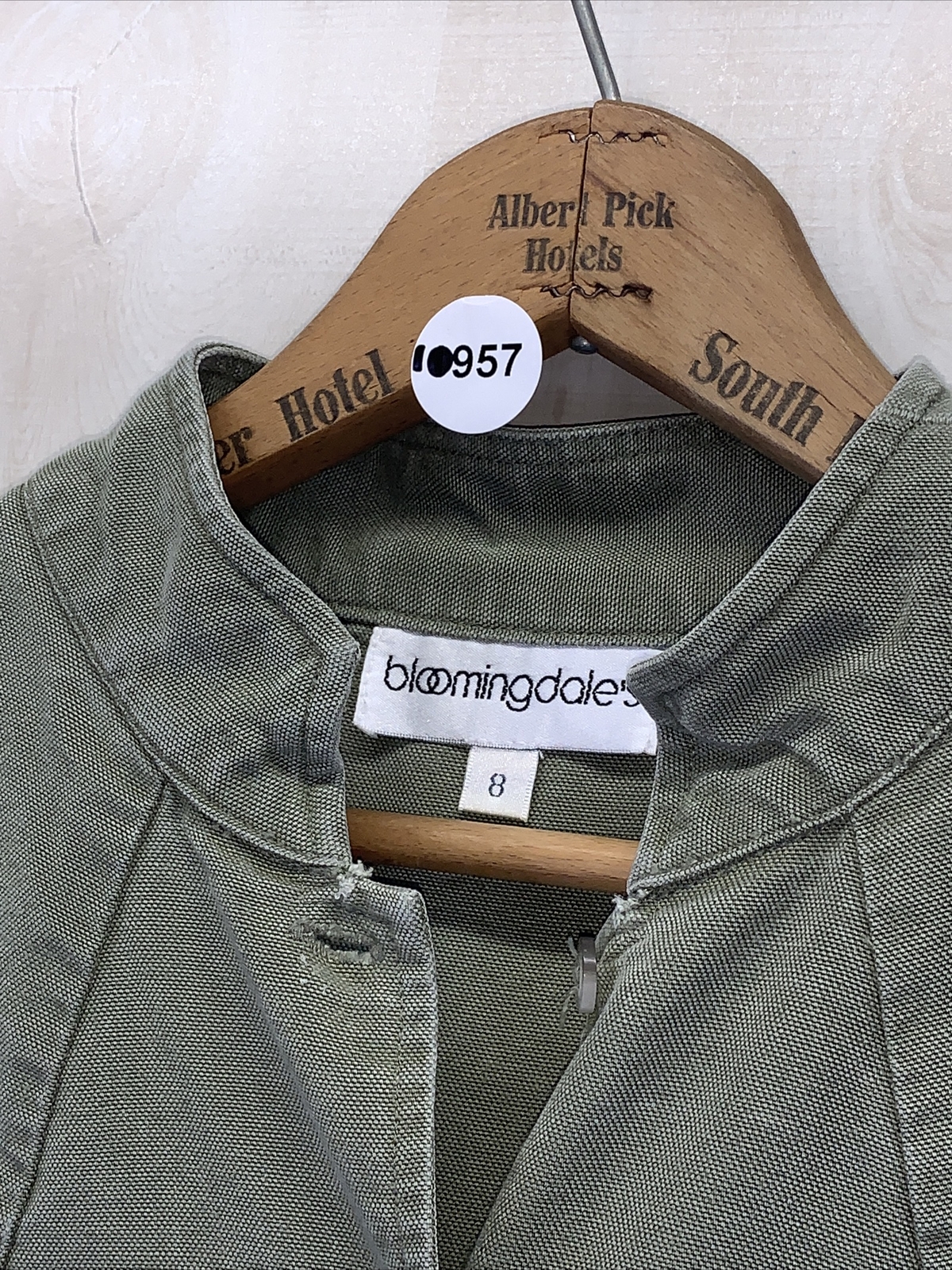 Vintage Bloomingdale’s Weathered Green Button Front Roll Sleeve Shirt Dress Sz 8