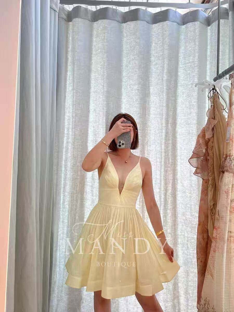 NWT Zimmermann Pre-Spring Summer New V-Neck Lemon Yellow Cami Elegant Mini Dress