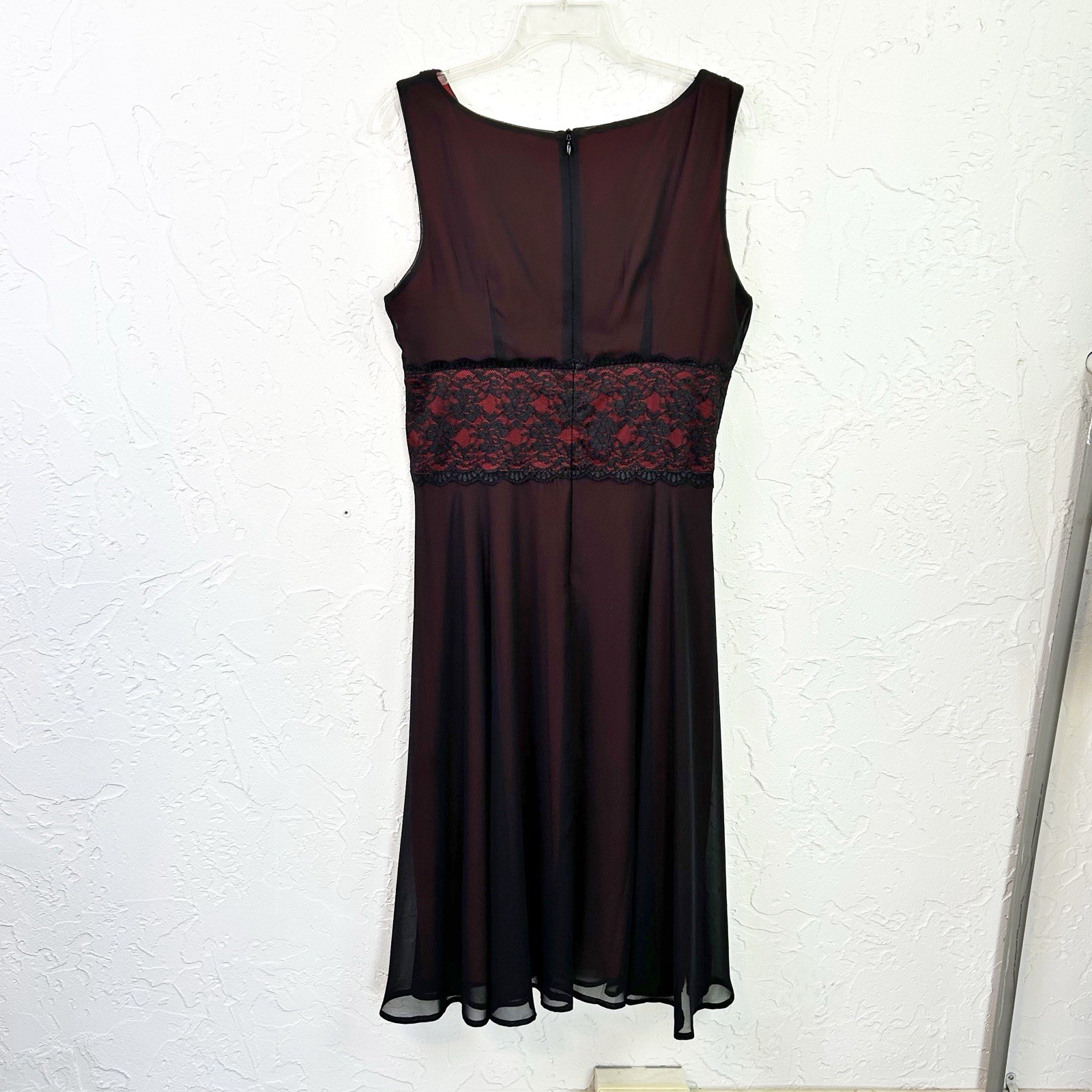 Vintage 90s Y2K Black Red Lining Mesh Lace Sheer Midi Dress Goth Whimygoth 12