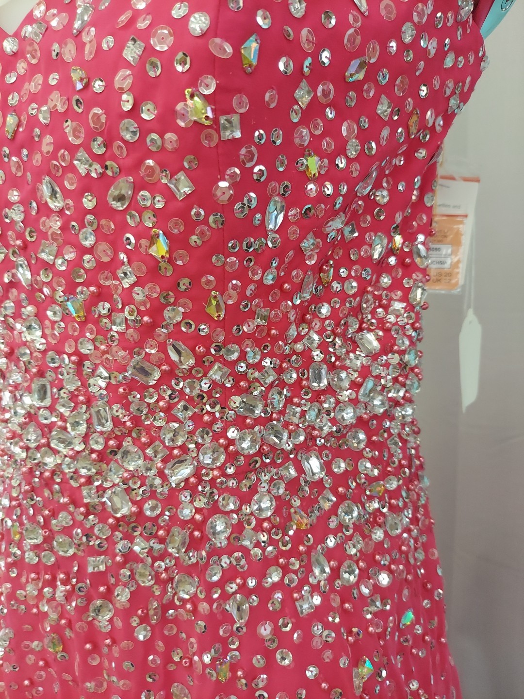 **Morilee Sz20 Fushia Pink Dropgem Design Strap Option Prom Dress**gem Sequin**