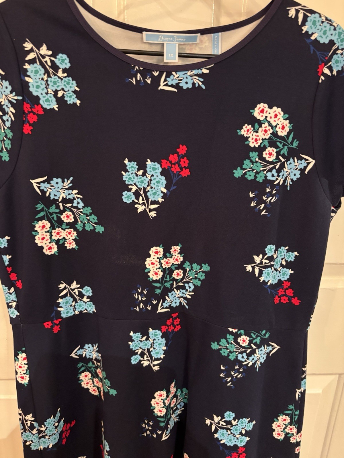 Draper James Women’s Cap Sleeve Dark Blue Navy Floral Slip-On Dress Size 1X