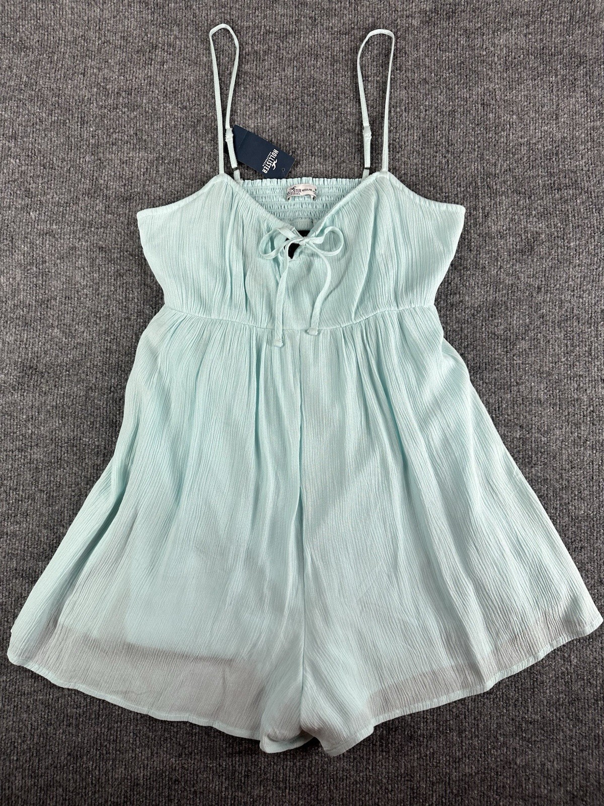 Hollister Womens M Turquoise Viscose Mini Romper Tie Front Smocked Coquette NWT