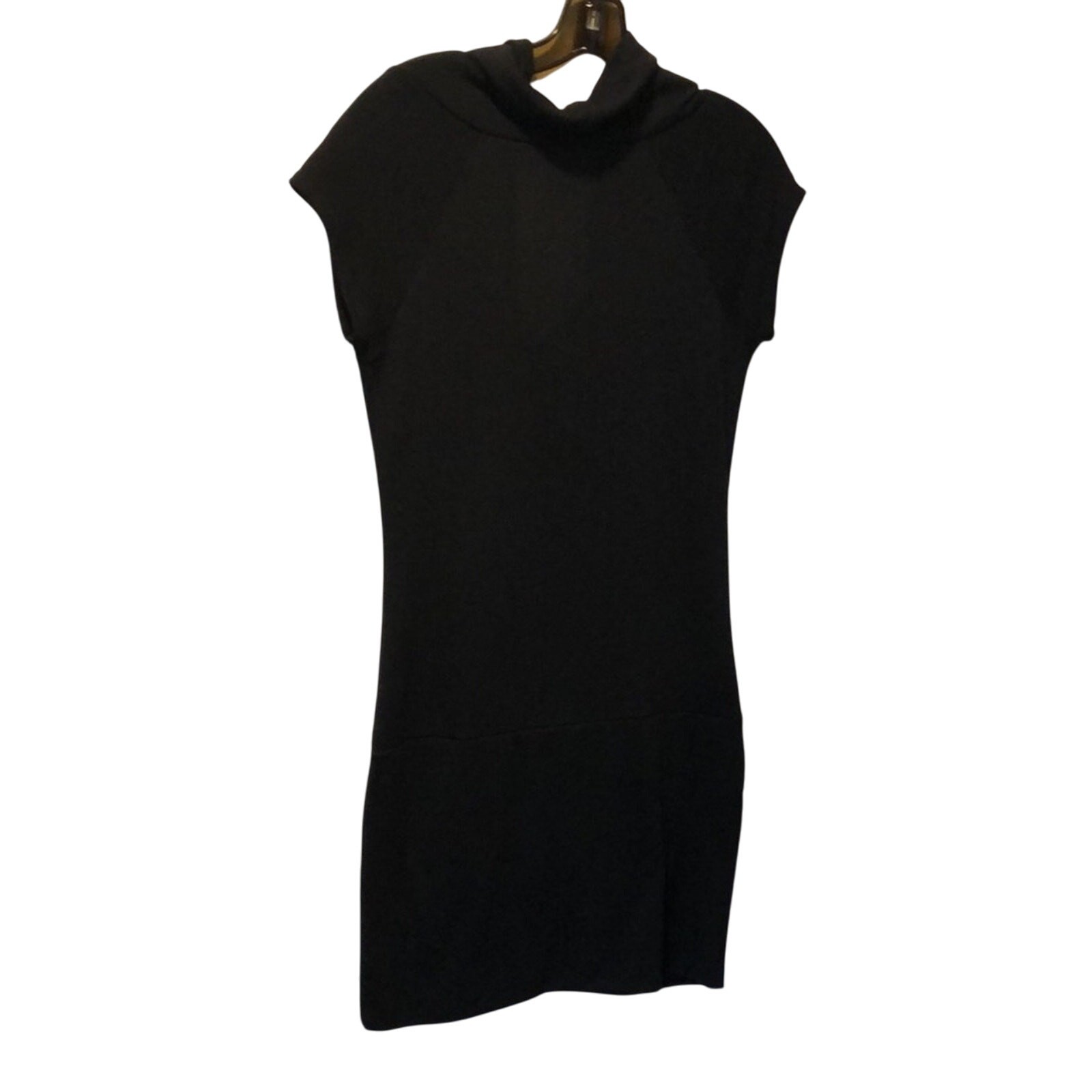 Bella D Black Sweater Dress with Attached Black Belt at Hips Stretch Sz L