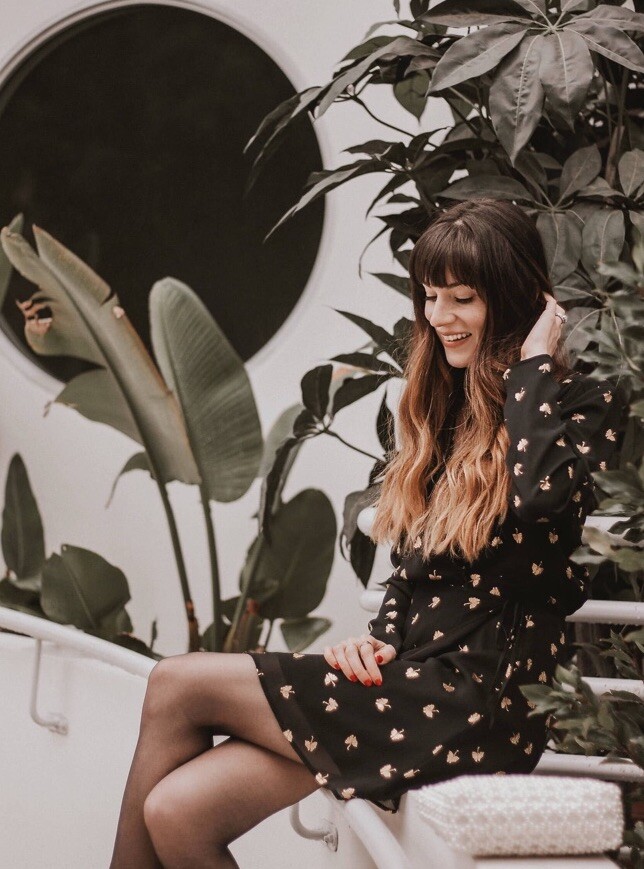 & Other Stories Mini Wrap Dress Size 0 Black Gold Leaves Long Sleeve Twee