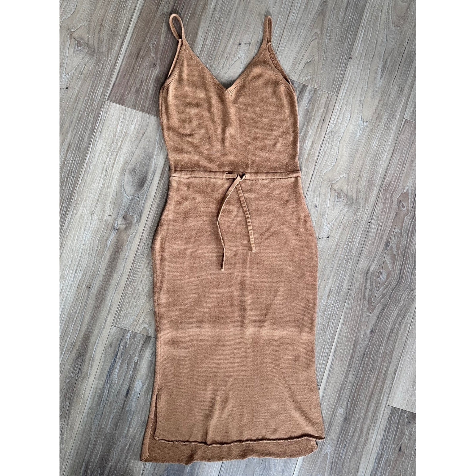 Cotton Midi Dress Med V Neck Minimalist Neutral Boho Romantic Effortless Chic
