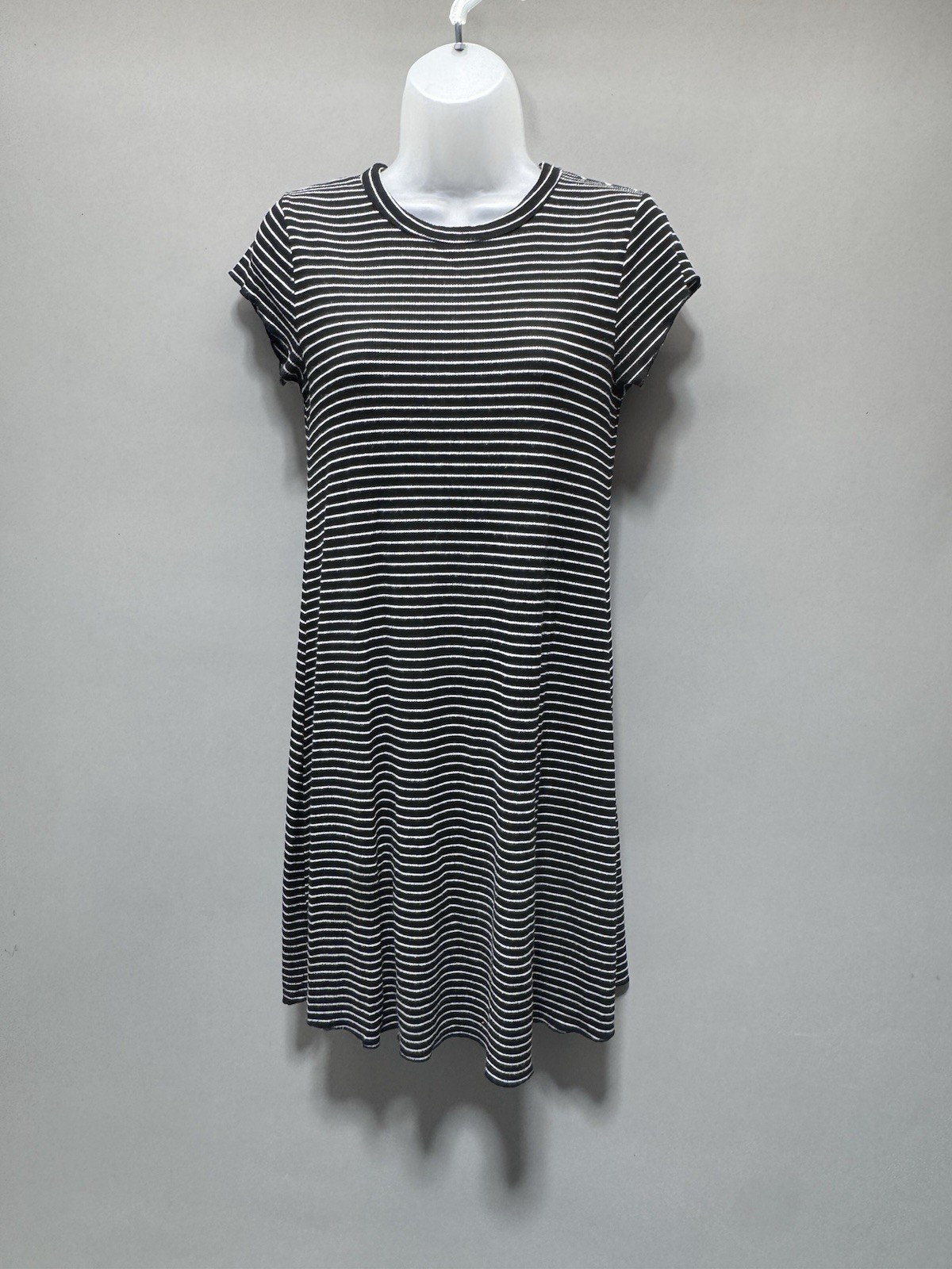 New Look Womens 8 Black White Striped T-Shirt Dress Short Sleeve Casual Stretch