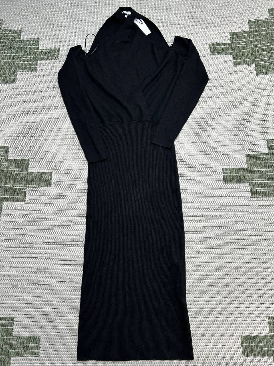 Reiss Midi Sweater Dress Womens Medium Black Stretch Tailored Knit Ribbed New