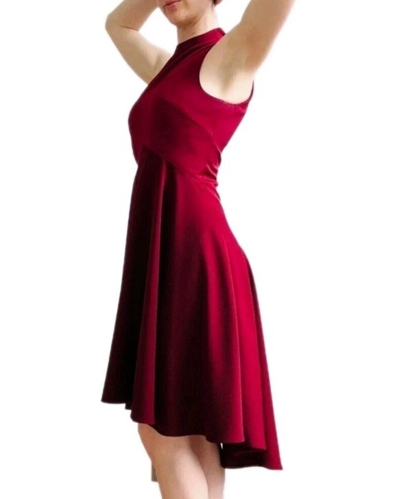 Ted Baker Kandal Wine Red High Neck High-low Fit & Flare Dress Womens Ted3 US 8