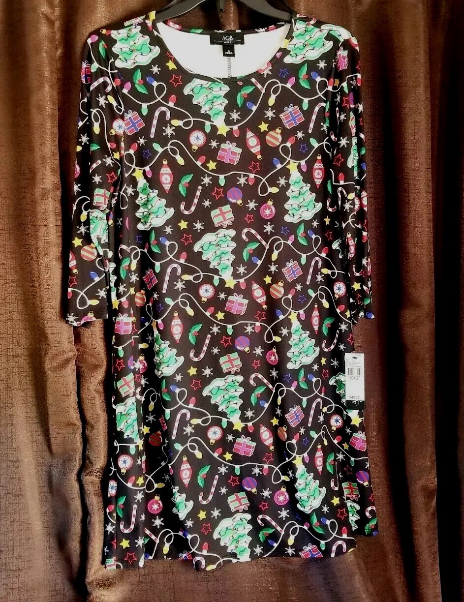 AGB Women’s Festive Not So Ugly Christmas Dress, Holiday Print, Size Small