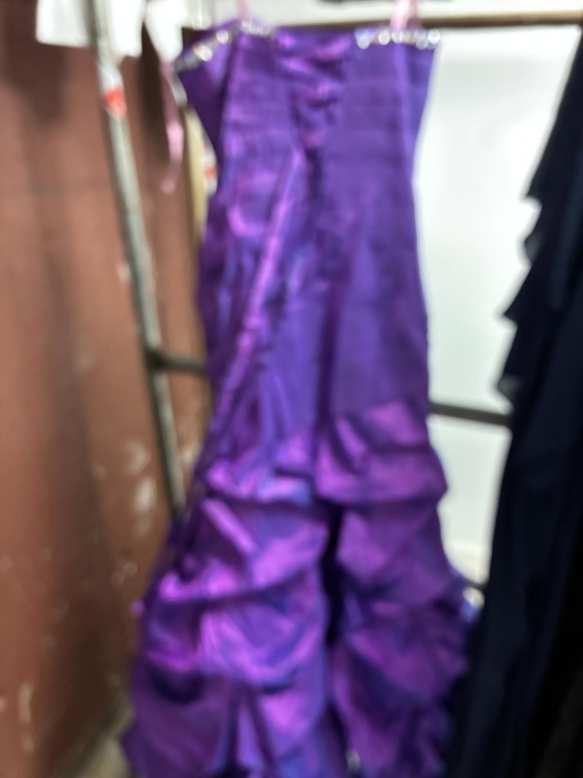 Purple Strapless Beaded Corset Back Ruffled Tafetta Gown NWOT Prom Vintage sz 6