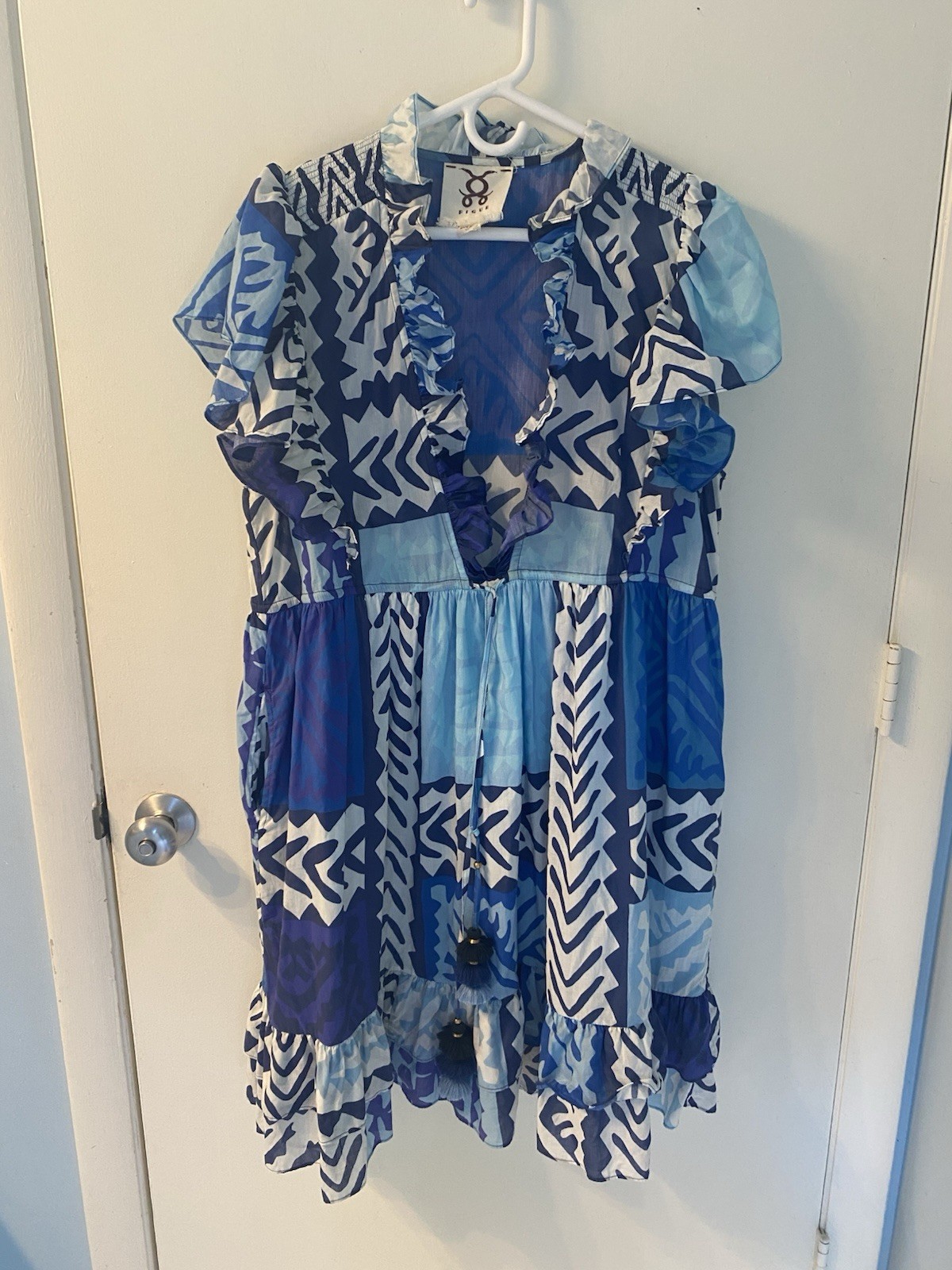 Figue Denissa Ruffle Tassel Drawstring Waist Mini Dress Size L