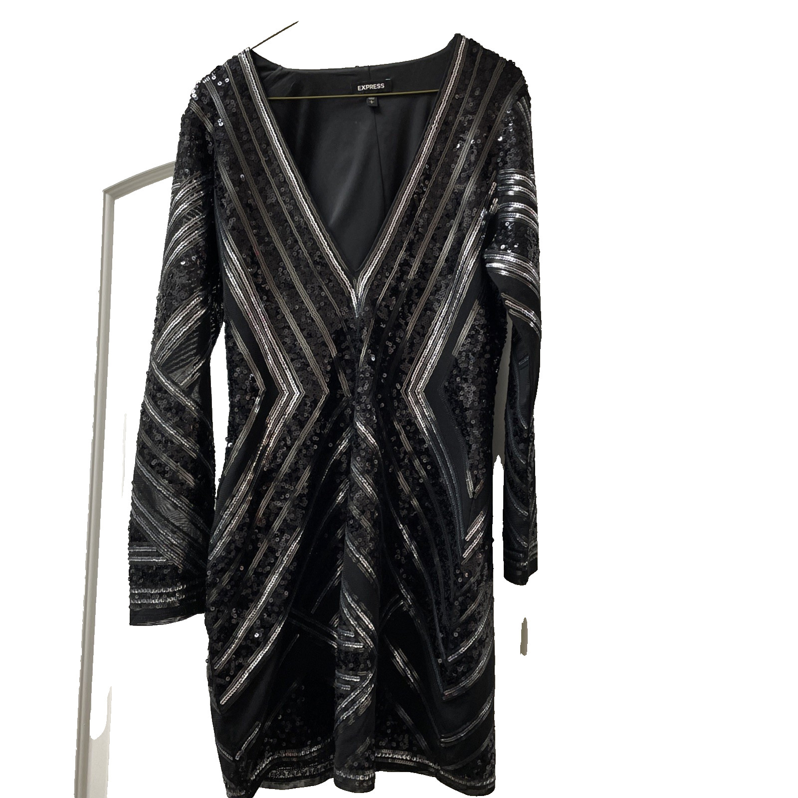 Express Women’s Sequin Sparkle Black Plunge Party Dress Large U.S 12-14