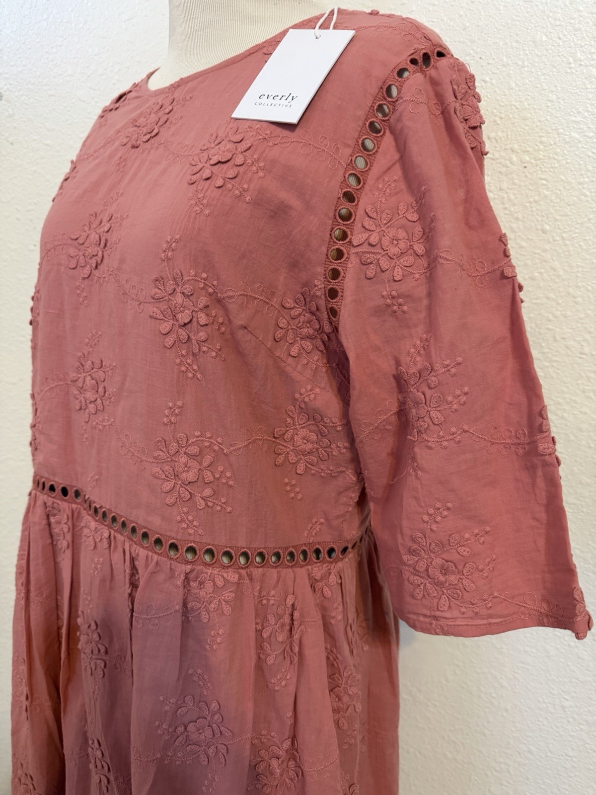 Everly On Location Dress Cotton Lace Midi Dress Beautiful Dusty Rose Size Large