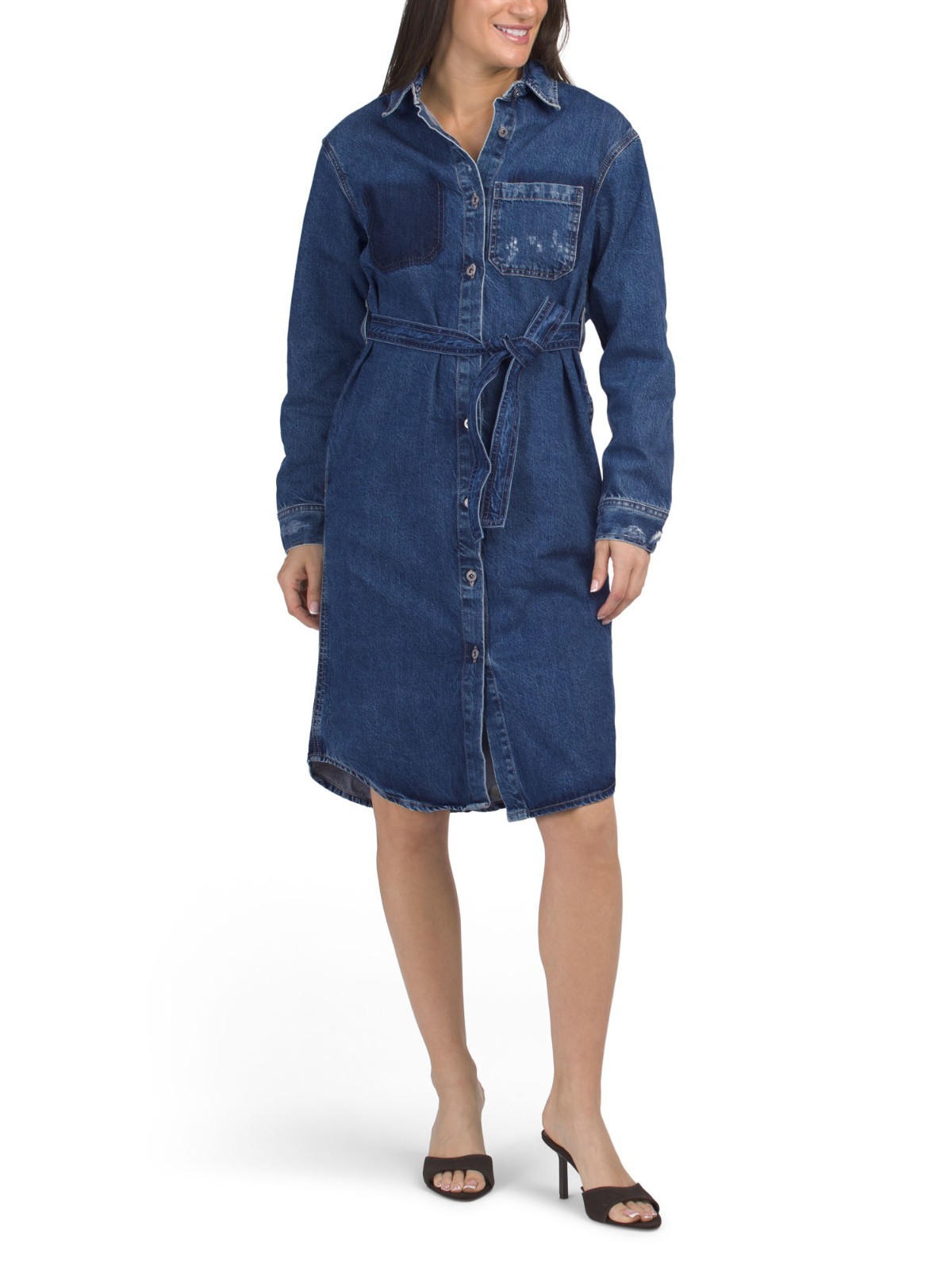 NWT $265 AG Adriano Goldschmied Mille Distressed Denim Shirt Dress M