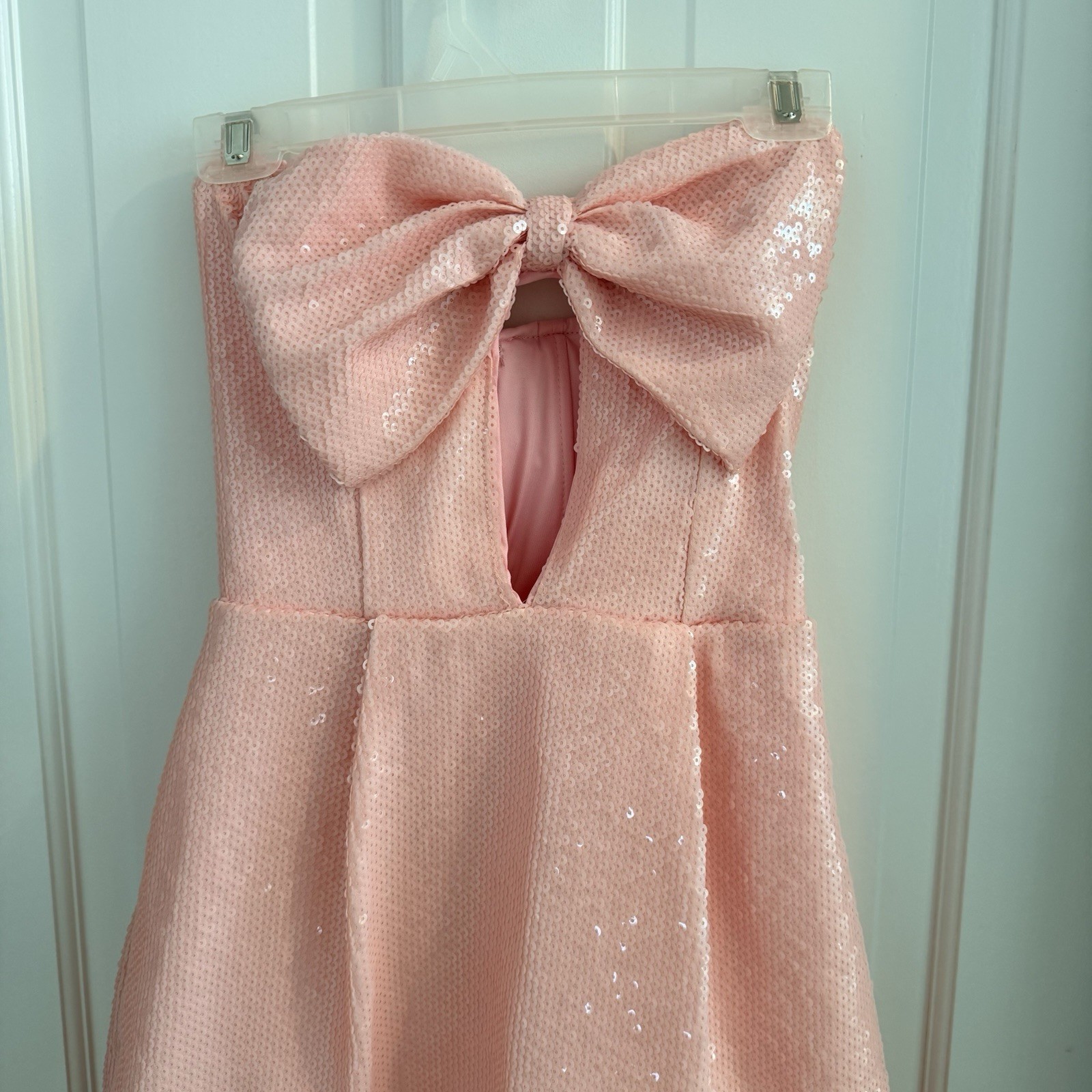 Missguided Pink Sequin Bow Mini Dress With Cut Out Size XS