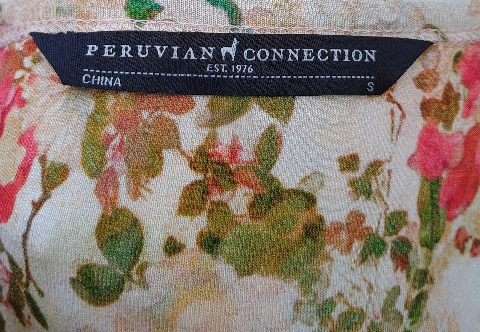 Peruvian Connection Antique Cream Vintage Floral Print Jersey Midi Dress Size S