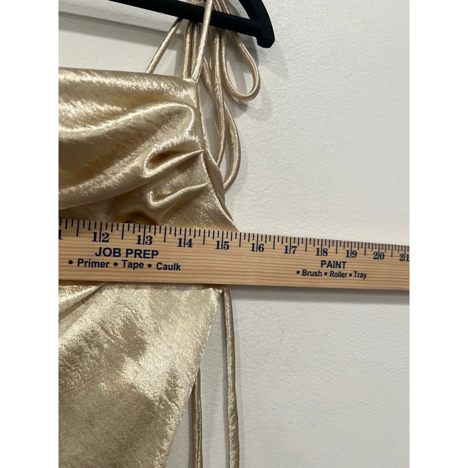 Champagne Gold Cowl Neck Satin Midi Dress Womens Medium Tie Strap