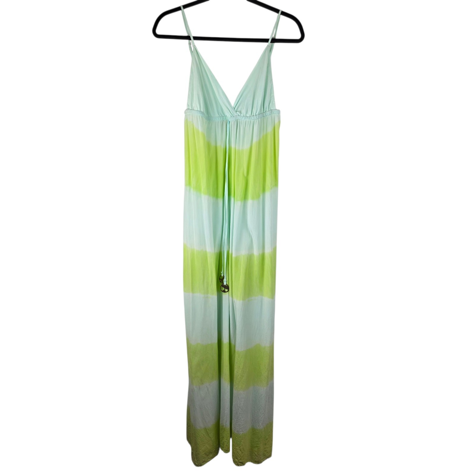 Gypsy 05 100% Silk Mint Green Tie Dye Maxi Sundress M Boho Beachy Resort Wear