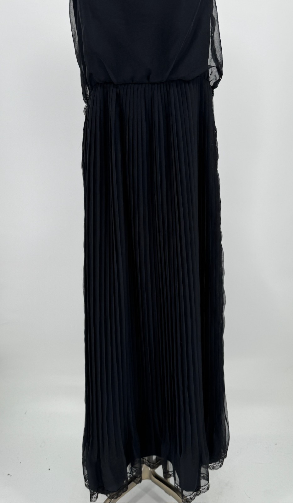 Adele Simpson I. Magnin Vintage 70s Black Chiffon Pleated Sleeveless Maxi Dress