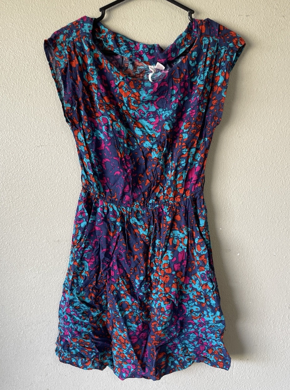 Red Camel Small Mini Dress Purple Blue Pink Geometric Pockets