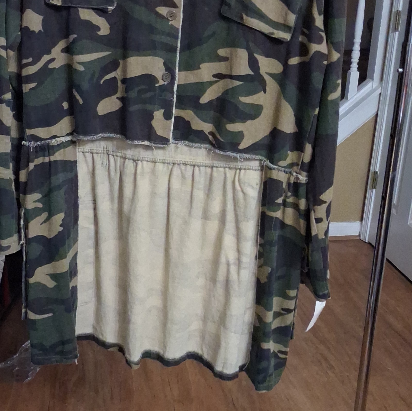 Camouflage Jacket Fall Women’s Camo Hi-Low Button Front Jacket Dress L/XL