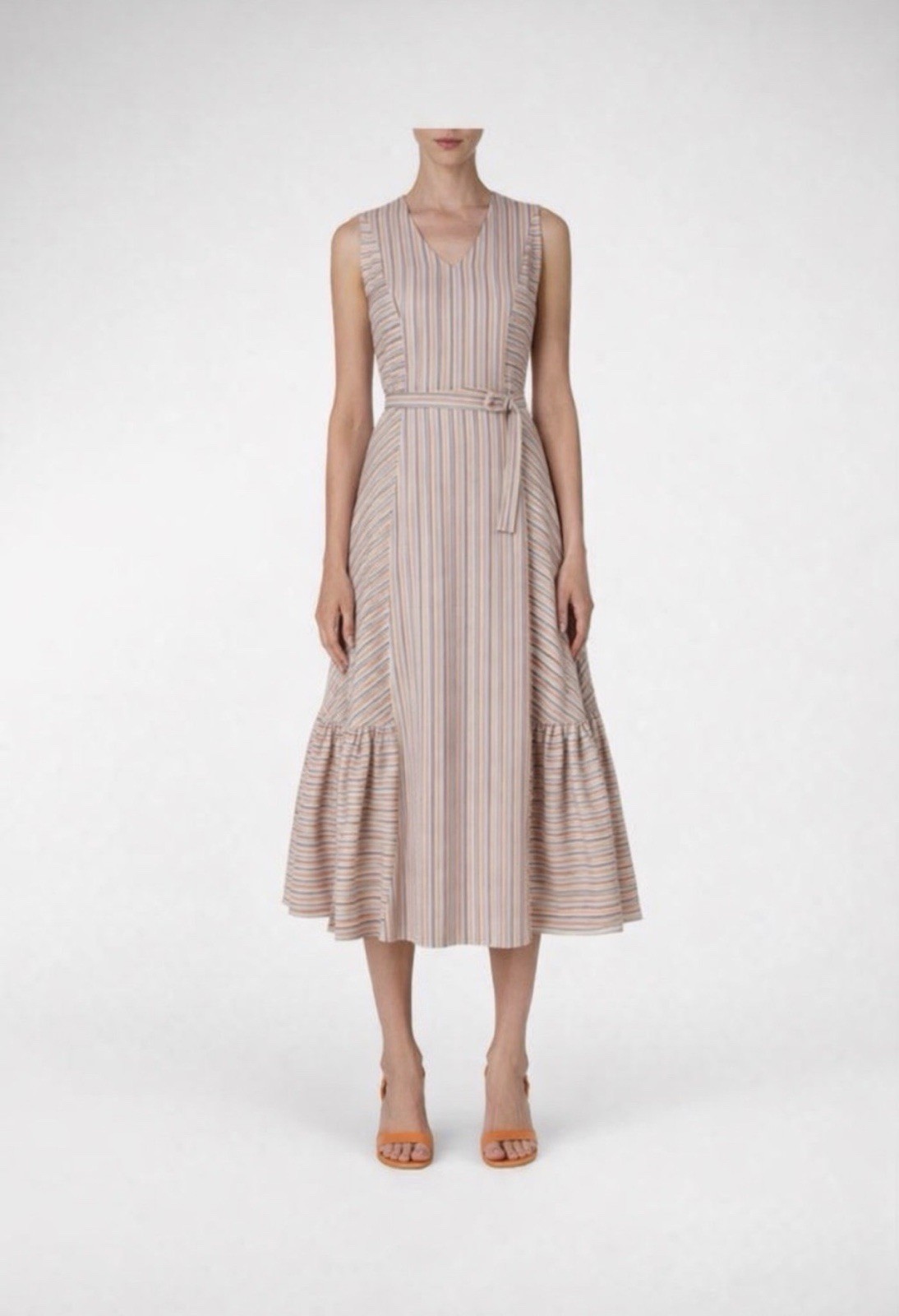 Akris Punto Parasol Stripe Cotton Midi Dress with Belt Silk Summer