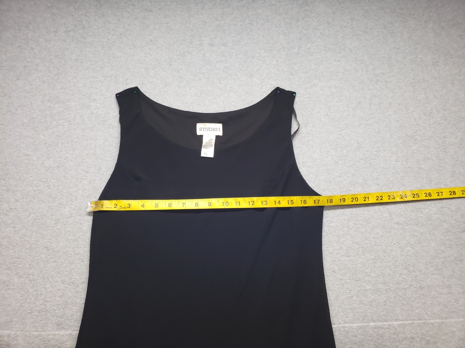 Studio I Women Dresses 16 Black Round Neck Sleeveless Ruffled Hem Logo Outdoor