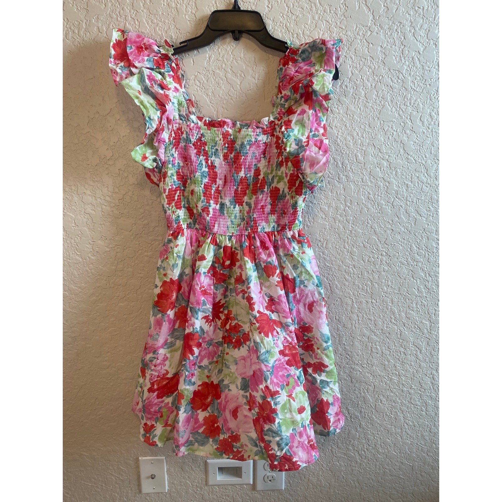Entro Floral Smocked Mini Lined Dress w/ Pockets Size Small