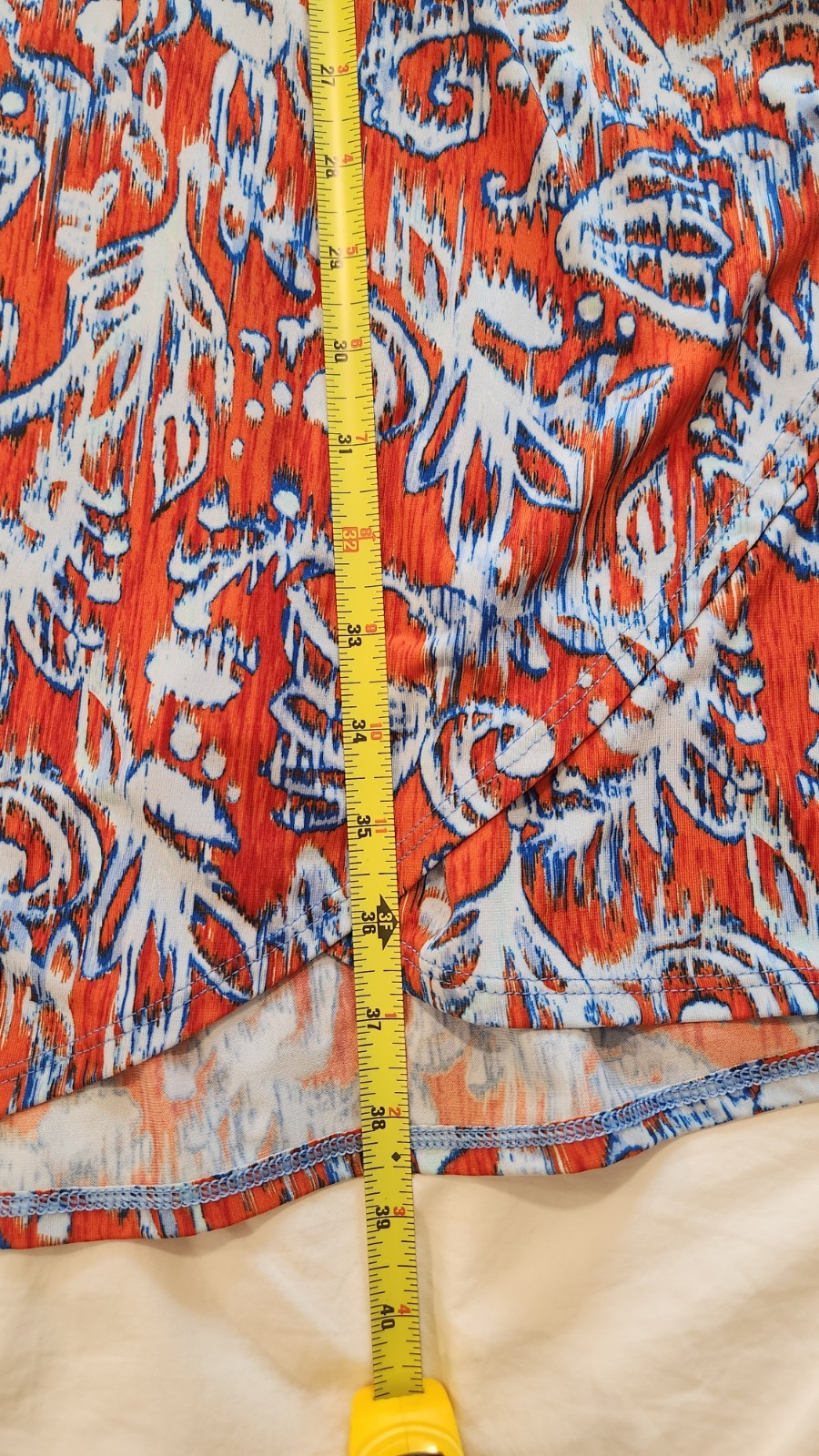 BCBGMAXAZRIA Orange Blue Ikat Print Hallee V-Neck Wrap Tie Dress Size XS