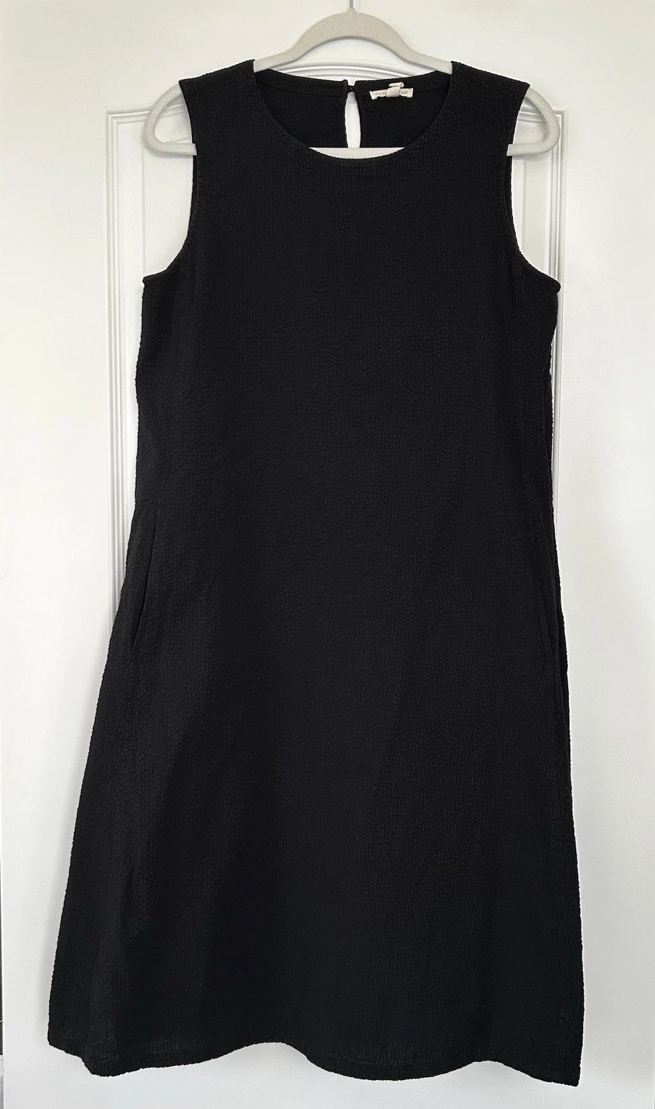 Eileen Fisher Black Textured Sleeveless Shift Dress Size M Minimalist Lagenlook