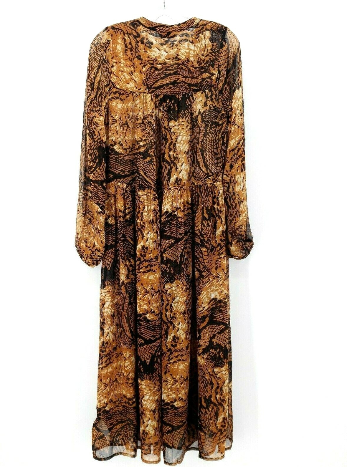 SPARKZ COPENHAGEN Sheer Maxi Long Shirt Dress Flowy Sexy Chestnut XS S M
