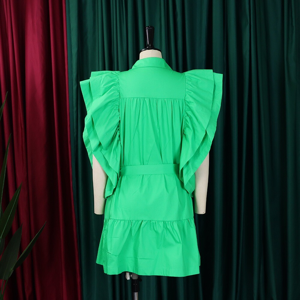 Womens Drawstring Ruffle Cap Sleeve A Line Dress Mini Dress Sundress Short Dress