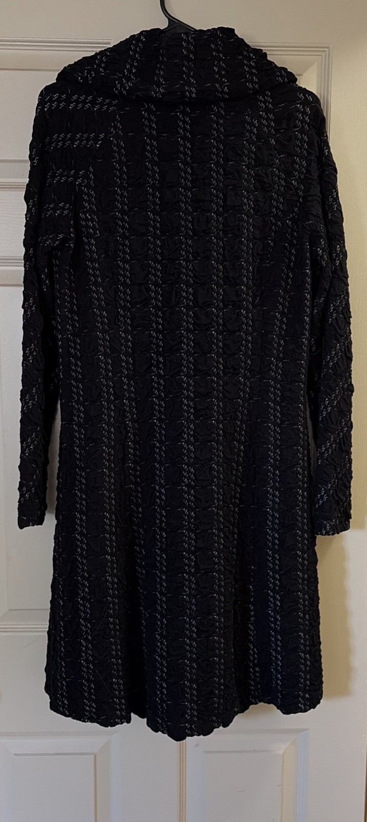 Samuel Dong Black/white Zip Front Dress Coat Sz M Long Sleeve A Line Minimalist