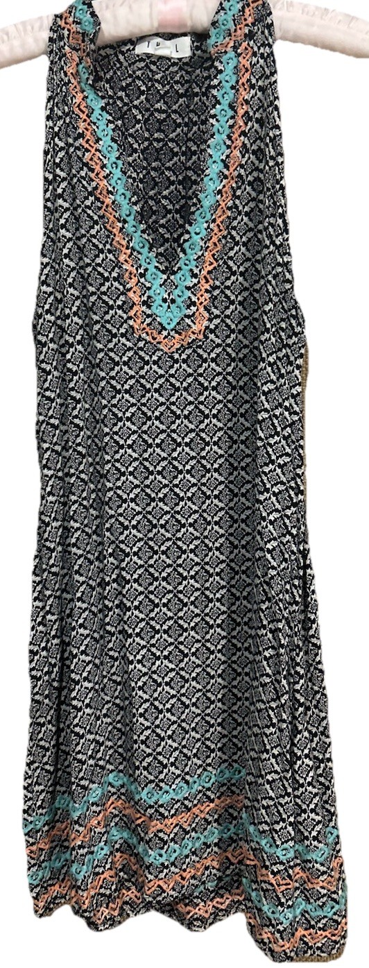 THML Dress M Blue Boho Embroidered Flowy Rayon Mini Shift Sundress Size Medium
