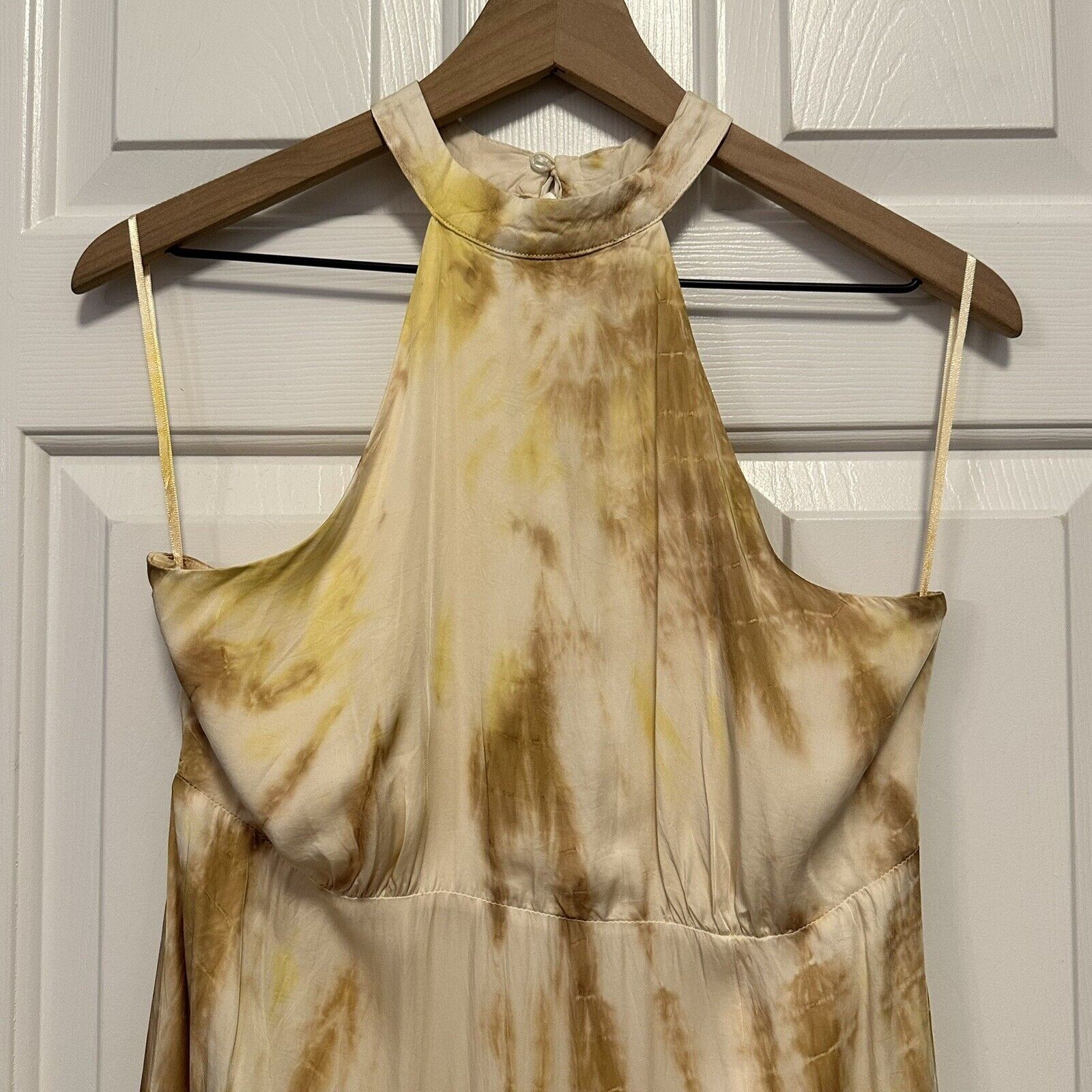 Stradivarius Halter Front Slit Maxi Dress Silky Satin Lined Size M New