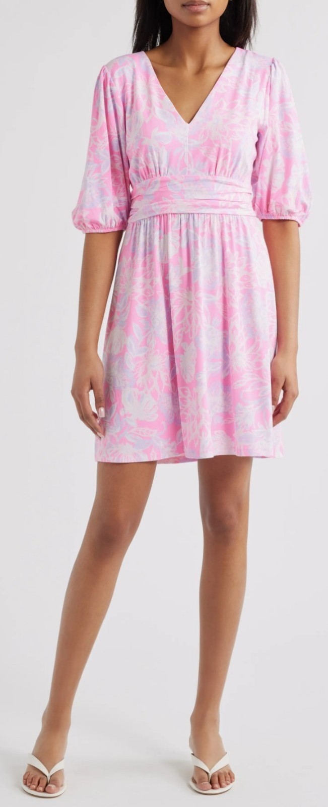 Lilly Pulitzer Brightan Pink Purple White Floral V-Neck Puff Sleeve Dress 6