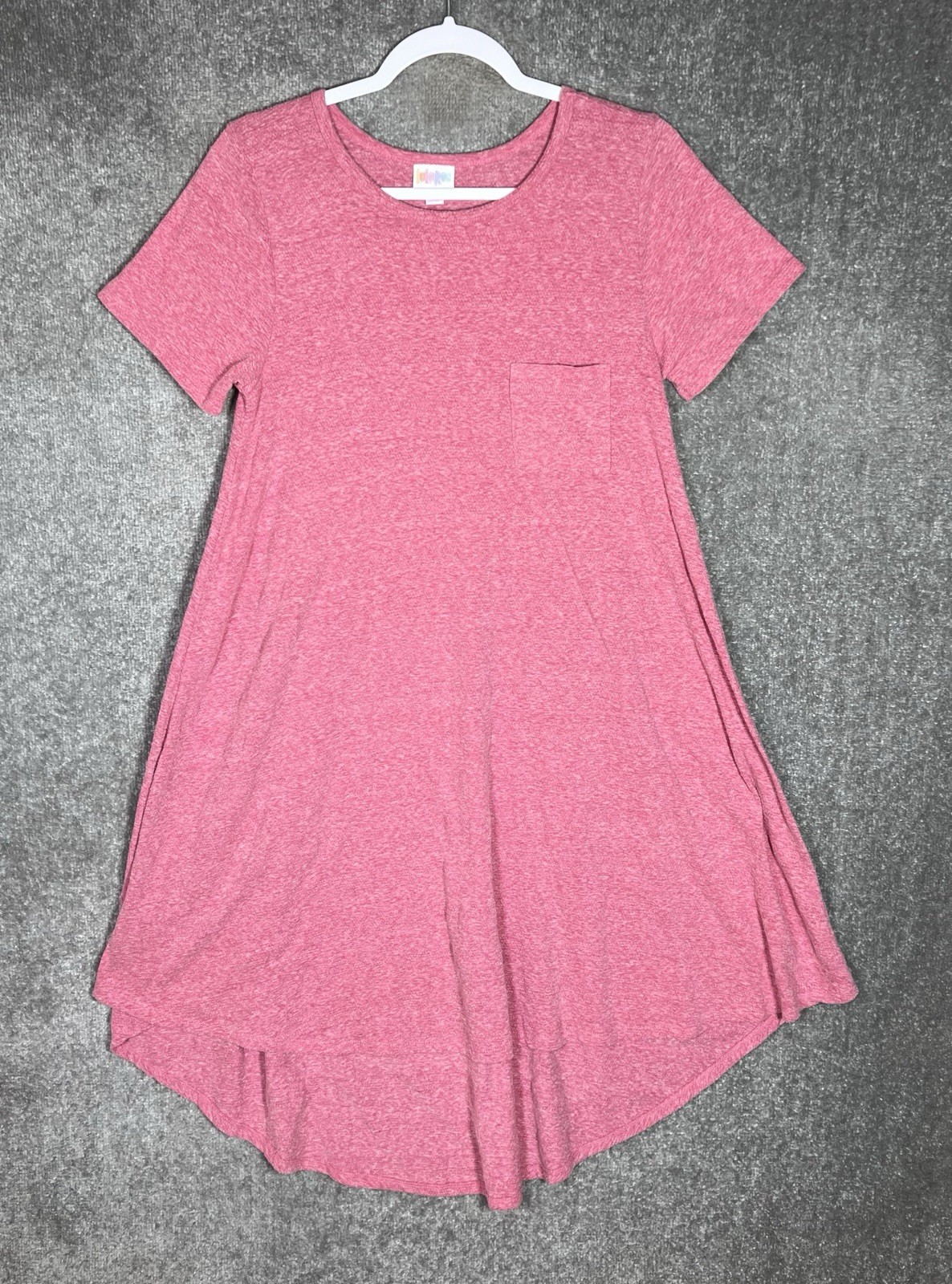 LuLaRoe Carly A-Line Dress Womens Size Small Pink High-Low Chest Pocket Pullover