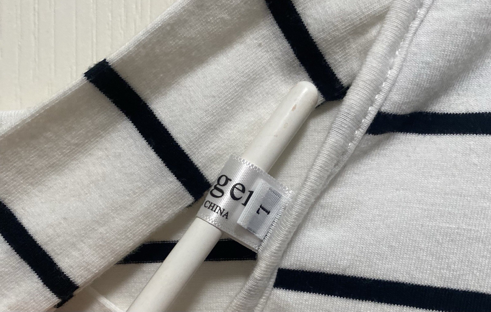 Feager White/Black Striped T-Shirt Short Dress V-Neck Stretch Jersey Womens L