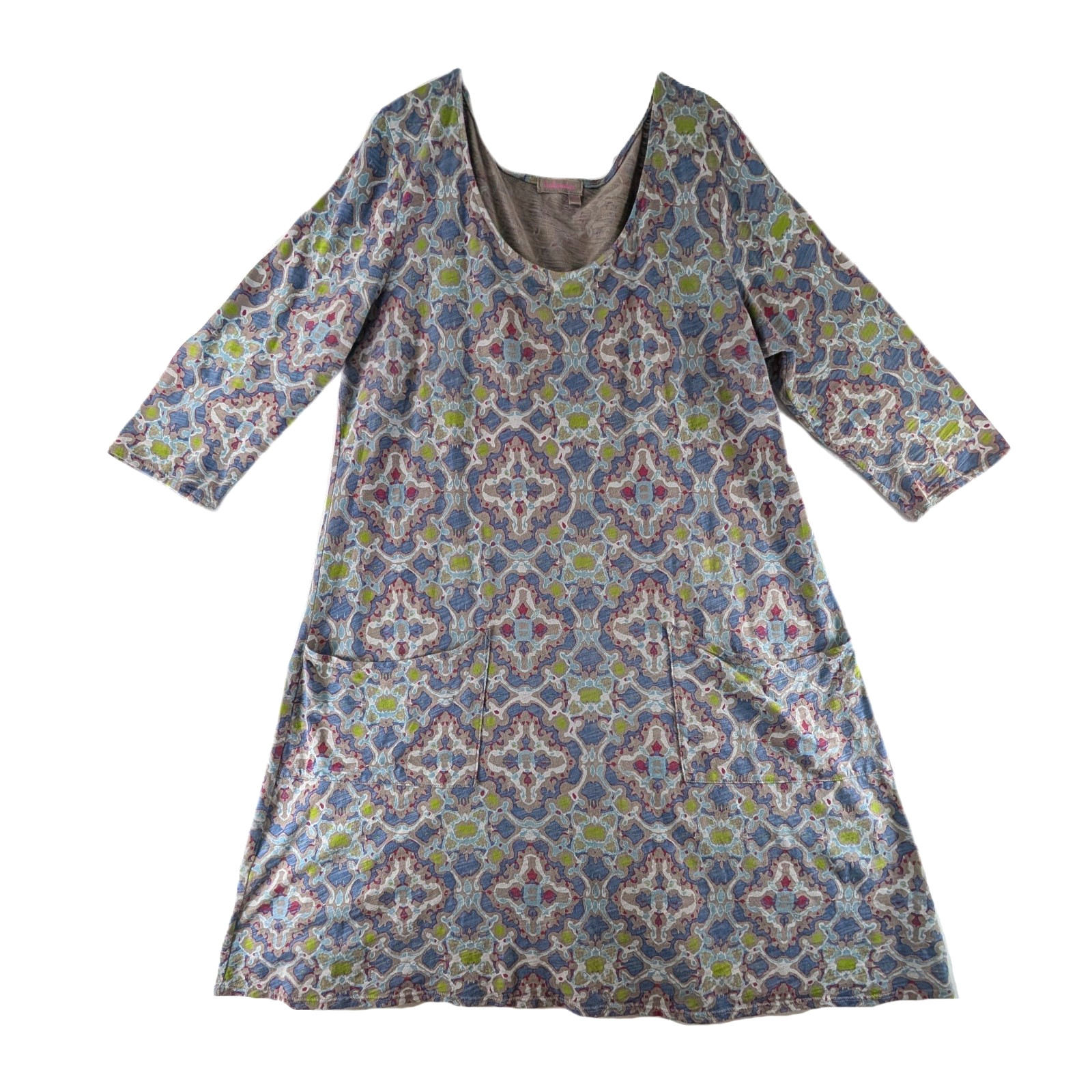 Fresh Produce Dress Womens Sz XL Jersey Knit Cotton Pockets Blue Gray Midi USA