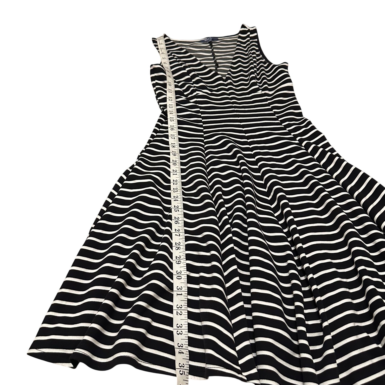 Peter Som DesigNation Black White Striped V-Neck Fit Flare Dress Womens 4